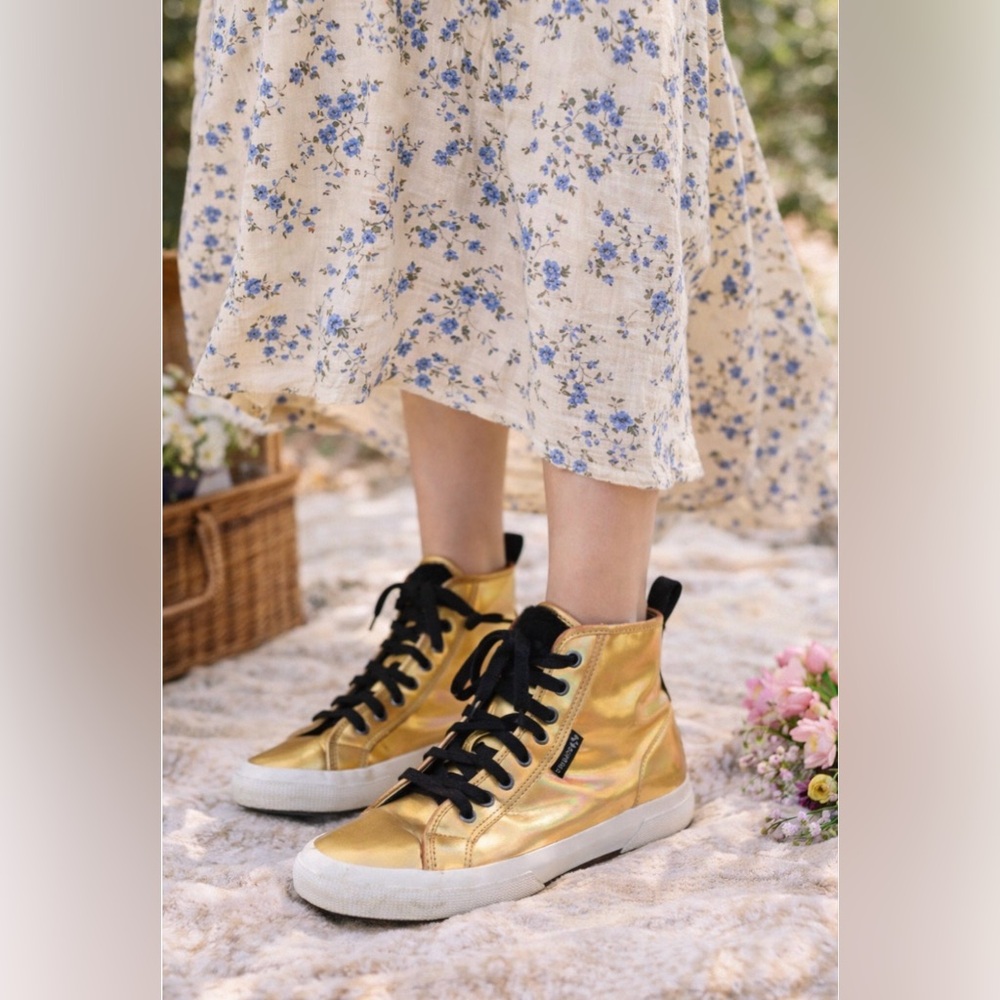Superga Iridescent Gold High Top Sneakers Faux Fur Sz 8.5